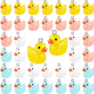 Imagem de Jetec 40 peças mini patos de resina pingentes de pato de resina pingentes descobertas charme diy pingentes de pato para pulseira colar brincos chaveiro artesanato (amarelo, azul, rosa, branco), 1