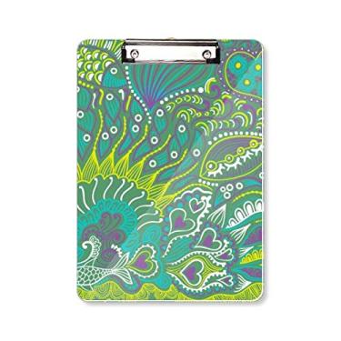 Imagem de Placa de suporte para prancheta de peixe verde abstrato para desenho de linha A4