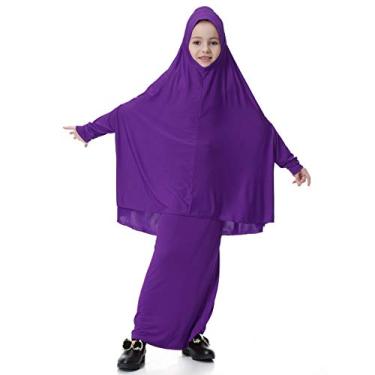 Imagem de Lasser Bairam Eid Girl kuwaiti roupas tradicionais exóticas kuwait criança ABAYA HIJAB NIQAB fantasia infantil roupas étnicas (M para 120-135 cm de 5-8 anos)