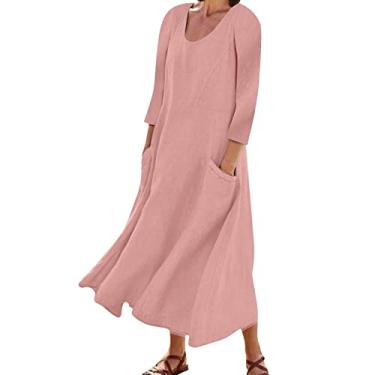 Imagem de Vestidos maxi para mulheres 2023 vestidos plus size bodycon básico vestido de verão com bolso vestido de maternidade vestido envoltório (Z1-Pink, S)