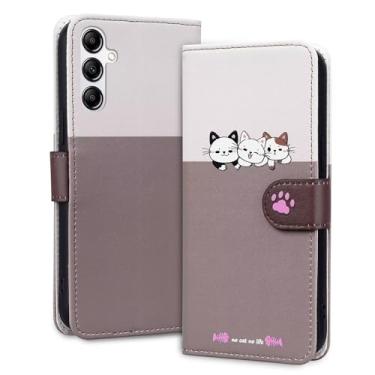 Imagem de Rnrieyta Miagon Capa para Samsung Galaxy A55 5G, capa de desenho animado animal cão gato bonito padrão dobrável couro PU emendado carteira flip capa protetora com compartimentos para cartões, roxo