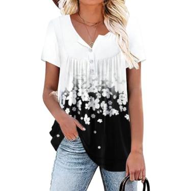 Imagem de Blusas femininas de verão plus size, camisas de manga curta, túnica plissada, de renda, M-4GG, A01-1-flor branca 21, XG
