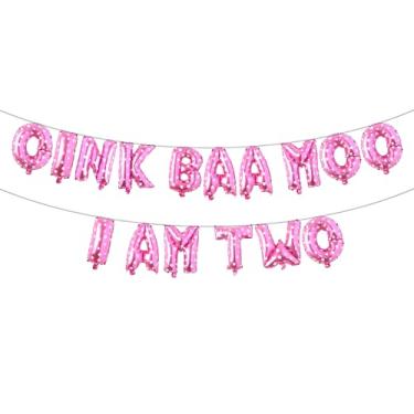 Imagem de Multicolor Oink Baa Moo I am Two Balloons Moo Moo I am Two Balloons Farm 2nd Birthday Decoration Barnyard 2nd Birthday Decoration Holy Cow I am Two Decoration (OINK BAA MOO I AM TWO Pink Heart)