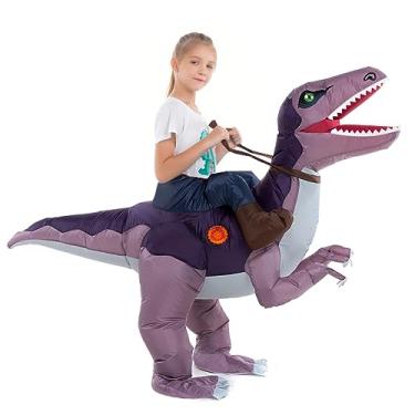 Imagem de HSCTEK Fantasia infantil inflável de dinossauro, T-rex, velociraptor, tricerátopo, diofossauro, pteranodon, carnotauro, Velociraptor, G