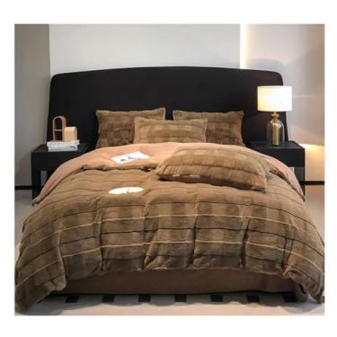Imagem de Jogo de cama queen de luxo de inverno, capa de edredom de pelúcia quente e espessa, conjunto de lençol com fronha, 4 peças, macio (6 solteiros)