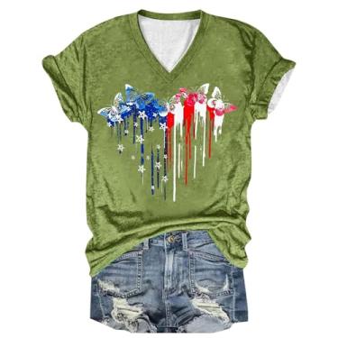 Imagem de Camiseta feminina moderna com gola V, manga curta, estampa Dia Independente, Verde, GG