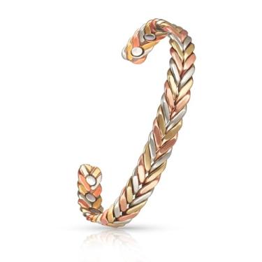 Imagem de EnerCoppeX Pulseira magnética de cobre para mulheres - Joias Detox com ímã Gauss 3500, pulseira ajustável (J), Couro