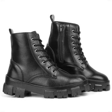 Imagem de Bota Coturno Feminino Tratorado Preto Cano Curto Zíper Confortável Blogueira Moda (Preto, BR, Adulto, Numérico, 36)
