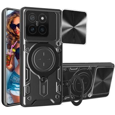 Imagem de Ephoou Capa protetora para Xiaomi 14 T 5G de 6,7 polegadas com suporte de anel magnético, capa resistente à prova de choque de grau militar resistente com capa de lente de câmera deslizante para