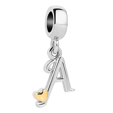 Imagem de QueenCharms Miçangas pendentes com letra A-Z com letra A a Z do alfabeto do alfabeto para pulseiras e colares (A)