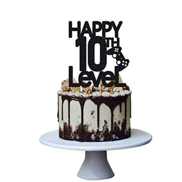 Imagem de Level 10th Birthday Cake Topper for Boy Ten Video Game Theme Party Decoration , Handmade (Black）…