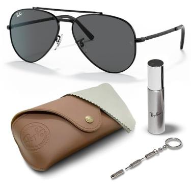 Imagem de Ray-Ban RB3625 Óculos de sol aviador piloto com kit de óculos – protetores de nariz ajustáveis – Óculos de sol retrô, Armação preta polida | Lente cinza escuro, 58mm
