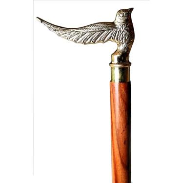 Imagem de Fulcrum care Bengala de caminhada de madeira de latão vintage para homens e mulheres - Presente de bengala de madeira para pais idosos | Bengala de madeira resistente feita à mão, ergonômica e