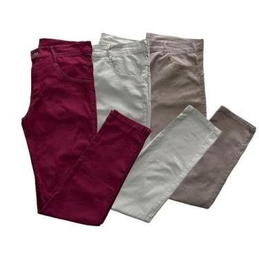 Imagem de Kit com 03 calças masculinas jeans e sarja com elastano algodão modelo