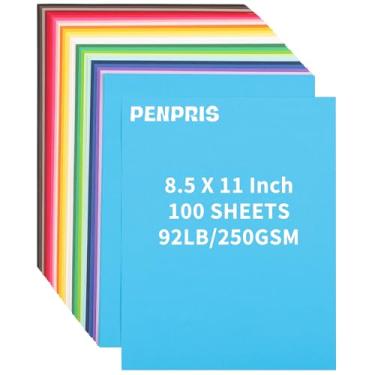 Imagem de PENPRIS - 100 Folhas de Cartolina Colorida 21 x 28 cm, 25 Cores, 41,7 kg/250 g/m², Papel Grosso para Impressora, Confecção de Cartões, Convites, Scrapbooking