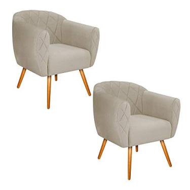 Imagem de Kit 2 Poltronas Decorativa Grazi Pés Palito Suede Bege - Amarena