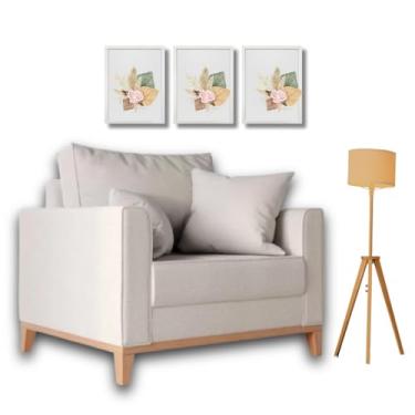 Imagem de Poltrona Beny Individual em Linho, Base em Madeira, Com 2 Almofadas (Cru)