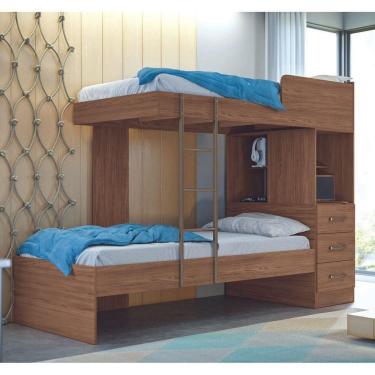 Imagem de Beliche Plus Com 3 Gavetas Integradas Escada De Alumínio Jatobá - Santos Andirá