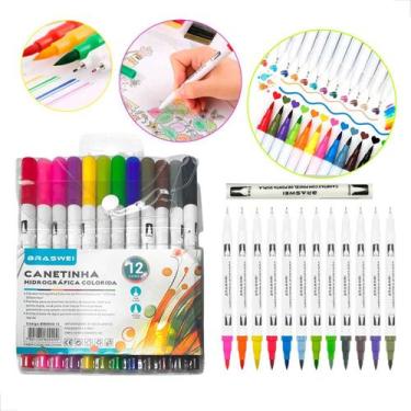 Imagem de Kit Canetinha Fine Line 12 Cores Ponta Duplas 0.4mm Escolar Cor Colori
