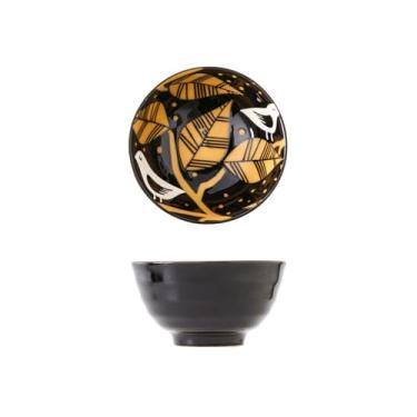 Imagem de Utensílios de mesa de cerâmica sob vidrado de 11 cm estilo japonês, tigela de arroz rosqueada criativa doméstica - tigela rosqueada de 11,5 cm - magpie preta