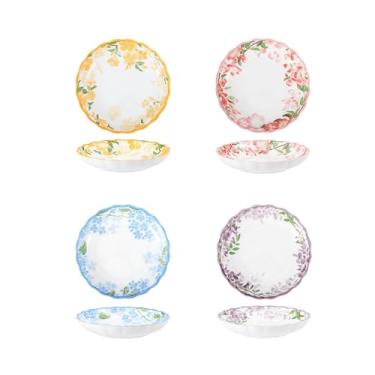Imagem de Prato de café da manhã redondo profundo japonês criativo e personalizado, conjunto de utensílios de mesa de cerâmica estilo chinês - prato de 20 cm - 4 conjuntos mistos