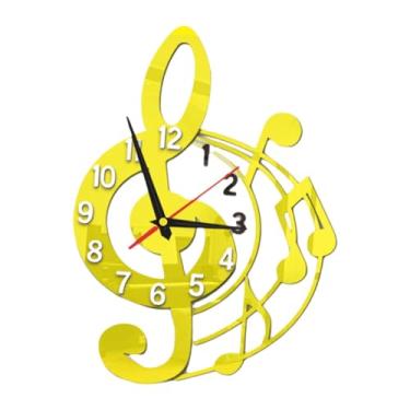 Imagem de FLCPJGV Relógio de parede Versátil decoração de decoração musical Design não ticking Relógio decorativo Movimento silencioso para a sala de estar Escola, Dourado