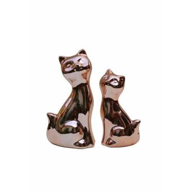 Imagem de Conjunto Estatua Decorativa Cerâmica Dupla de Gatos Kit Gato - Shop An