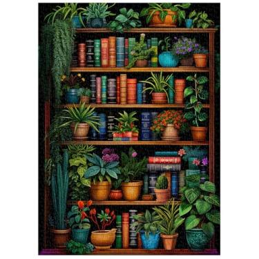 Imagem de Vintage Bookshelf Puzzle for Adults 1000 Pieces, Book Houseplant Puzzle,Retro Bookshelf Botanical Puzzles Flower, Challenge Jigsaw Puzzles for Book Lover
