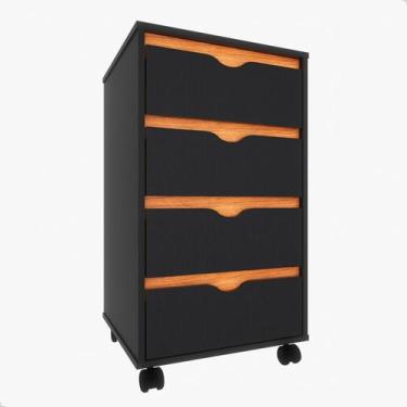 Imagem de Gaveteiro MDF para Escritório 4 Gavetas Movlar - Mod.0701, Preto/Natur