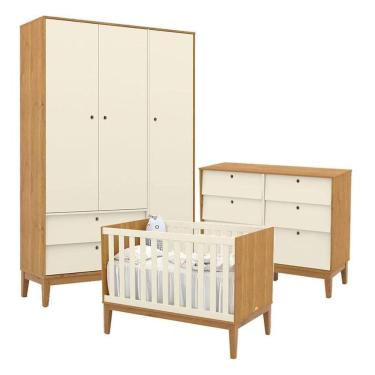 Imagem de Quarto de Bebe Unique 3 Portas com Cômoda 6 Gavetas Freijó Off White Eco Wood - Matic