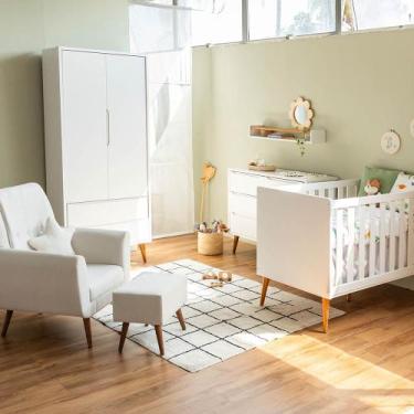 Imagem de Kit Quarto Infantil Theo com Pés Retrô Mel - Berço + Cômoda 6 Gavetas 