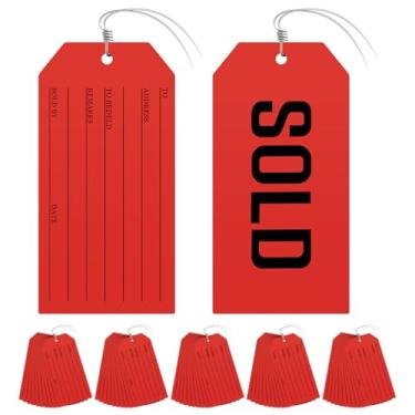 Imagem de Etiquetas vendidas, 100 peças vendidas com fio pré-fixado, etiquetas de serviço de papel kraft vermelho para loja de varejo pendurar em móveis