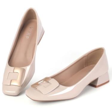 Imagem de VYKF Sapato social feminino de couro baixo grosso salto bloco confortável bico quadrado sapato social sapato feminino escritório, Nude., 39