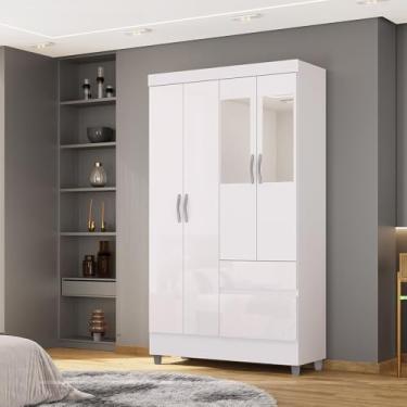 Imagem de Guarda Roupa Flex Solteiro Abruzzo 4 Portas de Bater 2 com Espelhos 2 Gavetas Branco/Terracota G98 - Gran Belo