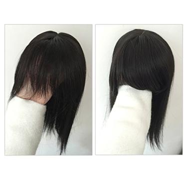 Imagem de BESTLEE Topo de cabelo sintético de 35,5 cm para queda de cabelo com clipe de cabelo com franja de ar (estilo grosso, preto natural)
