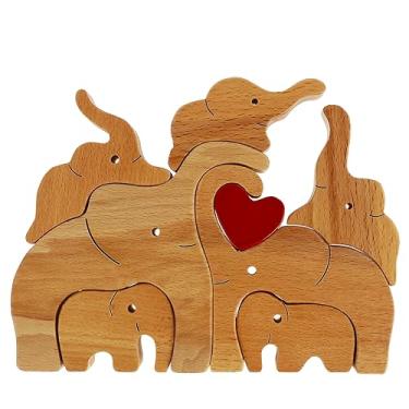 Imagem de Estátua de elefante de madeira, artesanato de elefante de madeira, conjunto de elefante de abraço de madeira, decoração de animais carinhosos esculpidos à mão, ornamento criativo de elefante de