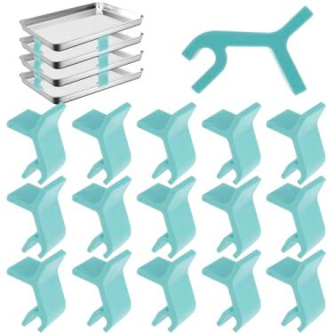 Imagem de Conjunto de empilhadores de assadeira com 16 peças, empilhadores de bandeja de cozimento que economizam espaço, suporte de empilhamento de bandejas reutilizáveis, clipes de empilhamento de forma de