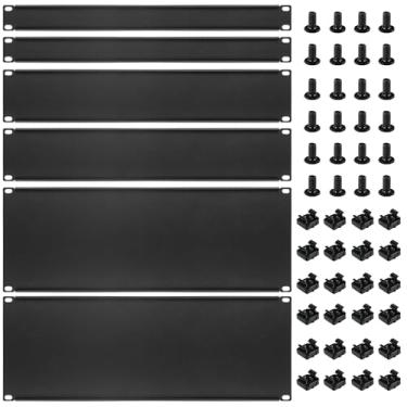 Imagem de 6 peças de montagem em rack de metal em branco 1U, 2U, 4U, 4U, 4 polegadas, painel de enchimento para montagem em painel espaçador, kit de painel para gabinete de rack de servidor de gabinete preto