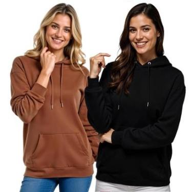 Imagem de Kit 2 Moletom Feminino Blusao Casaco Canguru Com Capuz-Feminino