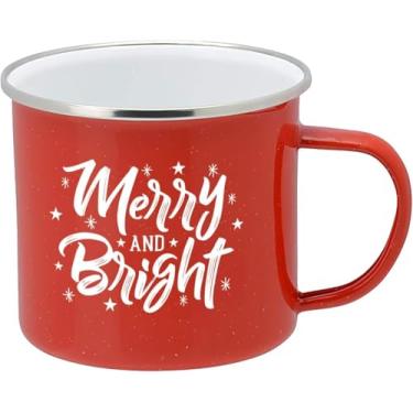 Imagem de Christmas Merry & Bright - Caneca de café esmaltada vermelha para acampamento de 473 ml para casa e presente, alegre e brilhante