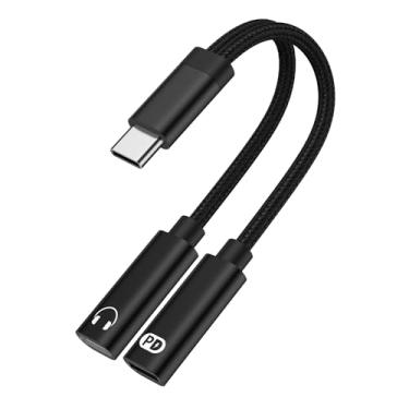Imagem de Adaptador USB-C para fone de ouvido e carregador, 2 em 1 USB C, cabo dongle com adaptador de áudio de carregamento rápido de 60 W para iPhone 17 Pro Max 16e 16 Pro 15 Plus, Samsung Galaxy A17, A16