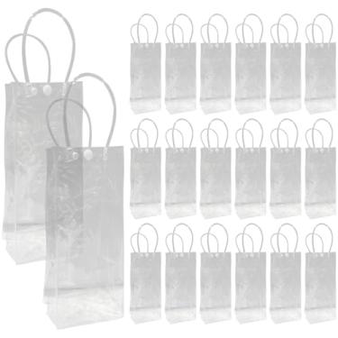 Imagem de Dobrável e reutilizável, sacos de presente com 20 peças, alças de PVC com plástico transparente transparente, embalagem de vinho para garrafa de Natal