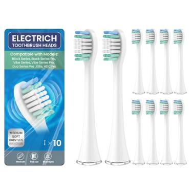 Imagem de Pacote com 10 cabeças de escova de dentes de substituição compatíveis com AquaSonic Black Series & Pro, série Vibe, Duo Series Pro, escova de dentes elétrica HDC Pro, branca