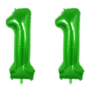 Imagem de Balões número 11 para decorações de festa de aniversário de 11 anos, 0 a 100 balões grandes nº 11 para meninas, meninos e filhas, balão de hélio verde fruta de 101 cm para decorações de aniversário de