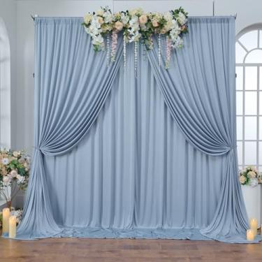 Imagem de Cortina de fundo azul empoeirado de 6 m x 3,7 m sem rugas, 4 painéis de 3,5 m de altura, pano de fundo de poliéster sedoso para fotografia de aniversário, pano de fundo de festa drapeado