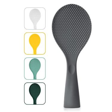 Imagem de FireKylin pá de arroz, espátula de arroz em pé de silicone com colher de arroz antiaderente pá colher de panela de arroz resistente ao calor, colher de servir para arroz (cinza espacial)