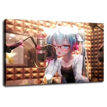 Imagem de Anime Girls Impressão em tela Megankko Twintails Poster arte de parede para casa 1 peça decorações com moldura 30.5 cm x 20.3 cm