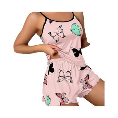 Imagem de Conjunto De Pijamas Femininos Com Estampa De Borboleta Roupas De Dormi