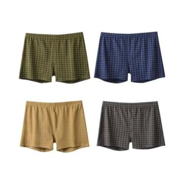 Imagem de Cuecas Boxer Masculinas Casuais De Algodão, Pacote Com 4, Listradas E 