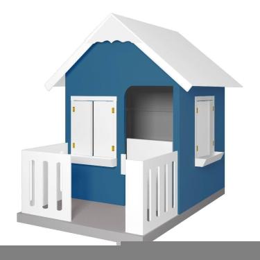 Imagem de Casinha de Brinquedo L12 com Cercado Floreiros MDF Azul Gran Belo